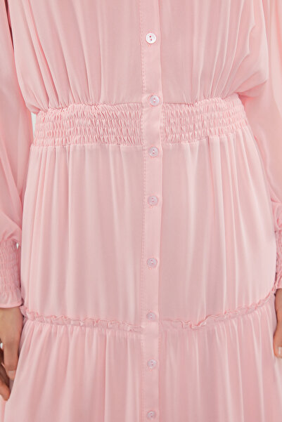 Trendyol Modest Gipe Φόρεμα σιφόν από ξηρό τριαντάφυλλο με λεπτομέρειες και επένδυση - TCTSS24EB00046