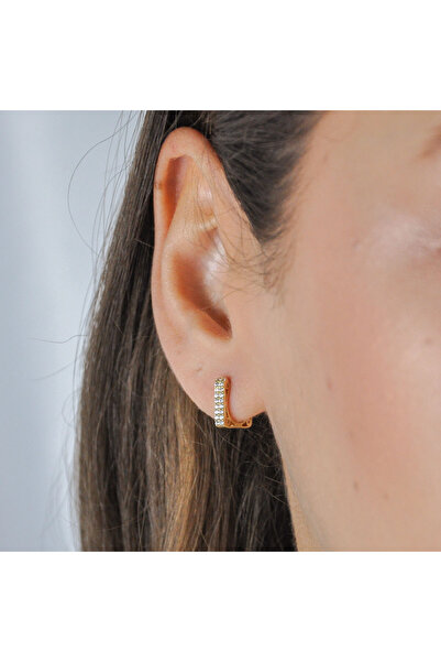 Burcu Kuyumculuk Taşlı Kare Halka Küpe