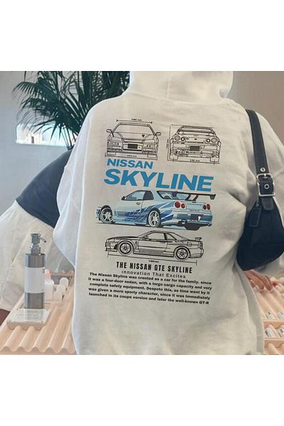 DESTİNE Λευκό φούτερ Nissan Skyline Unisex - Day Light