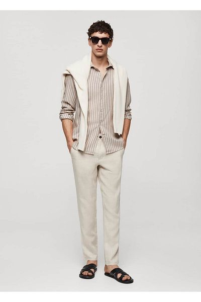 MANGO Man Striped Regular Cut Linen Shirt