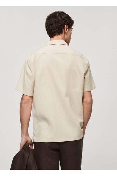 MANGO Man Lněná košile - Bowlingový límec a kapsa