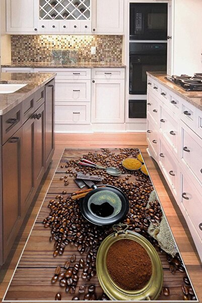 on the clouds Kahverengi Kahve Çekirdeği Desenli Yıkanabilir Kaymaz Taban Lek...