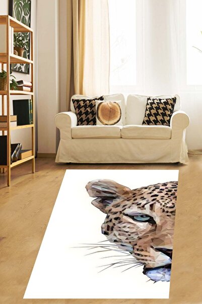 on the clouds Beyaz Zemin Kaplan Desen Yıkanabilir Kaymaz Taban Leke Tutmaz S...