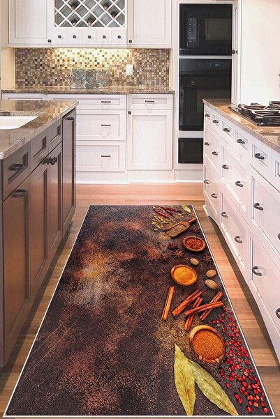 on the clouds Kahverengi Baharat Desen Yıkanabilir Kaymaz Taban Leke Tutmaz M...