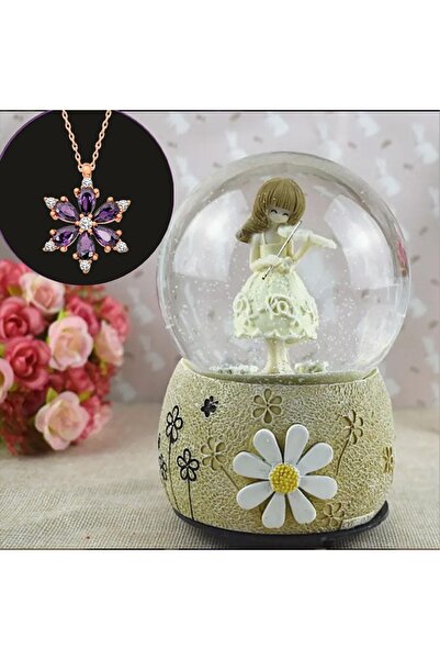 hediyesahibi Keman Çalan Kız Orta Boy Işıklı Müzikli Kar Küresi Ve Lotus Çiçe...