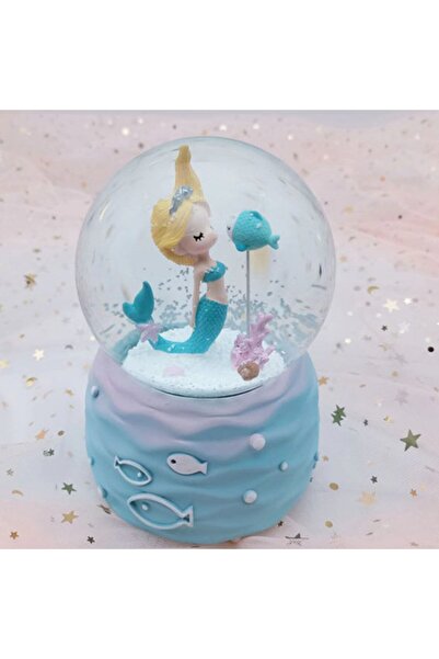 hediyesahibi Deniz Kızı Temalı Büyük Boy Püskürtmeli Müzikli Işıklı Kar Küresi-mavi