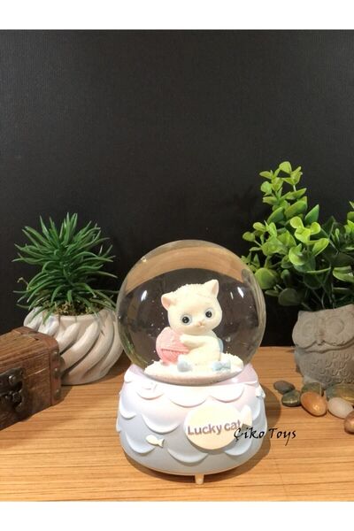 hediyesahibi Sevimli Kedi Kendinden Püskürtmeli Büyük Boy Kar Küresi