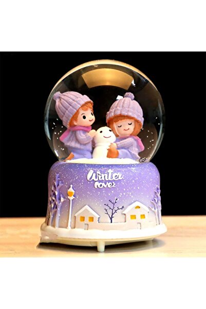 hediyesahibi Kış Aşkı Temalı Orta Boy Işıklı Müzikli Kar Küresi