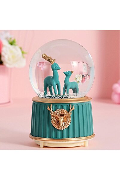 hediyesahibi Geyikli Dönen Işıklı Müzikli Püskürtmeli Büyük Boy Kar Küresi