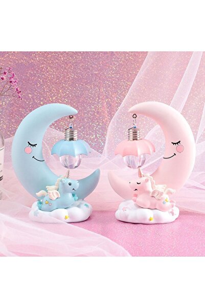 hediyesahibi Dekoratif Ay Dede Ve Minik Unicorn Temalı Masa Lambası Ve Biblo-Karışık