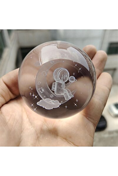 hediyesahibi Dekoratif Ayda Oturan Astronot Temalı Işıklı Cam Küre 8cm*6cm