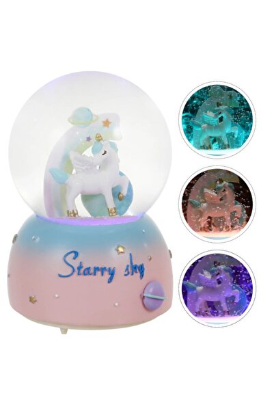 hediyesahibi Unicorn Büyük Boy Püskürmeli Işıklı Müzikli Kar Küresi