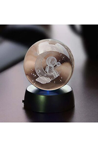 hediyesahibi Dekoratif Ayda Oturan Astronot Temalı Işıklı Cam Küre 8cm*6cm