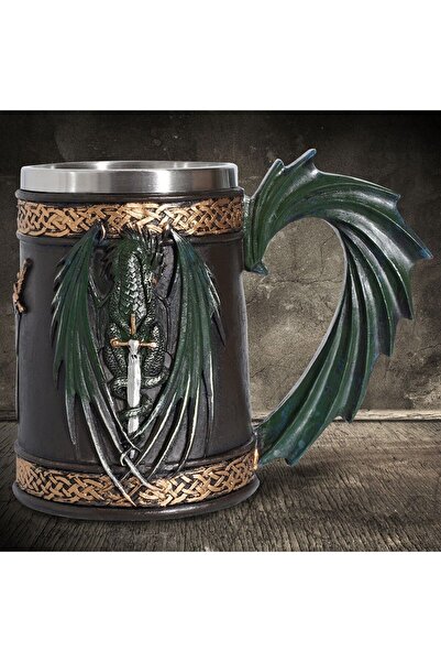 hediyesahibi Ejderha ve Kılıç Tasarımlı Kupa 3d Oyma Paslanmaz Çelik Kupa