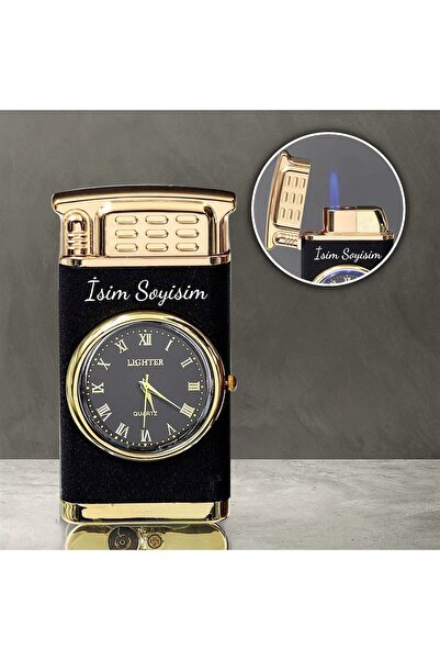 Genel Markalar Kişiye Özel Işıklı Saatli Siyah Renk Çakmak