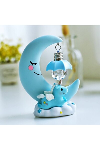 hediyesahibi Dekoratif Ay Dede Ve Minik Unicorn Temalı Masa Lambası Ve Biblo
