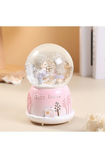 hediyesahibi Tatlı Sevgililer Temalı Büyük Boy Işıklı Müzikli Püskürtmeli Kar...