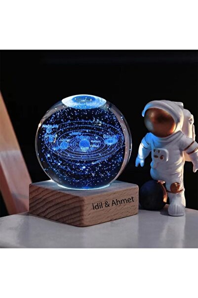hediyesahibi Kişiye Özel Dekoratif Işıklı Ahşap Kaideli Dünya Cam Küre 8*6CM