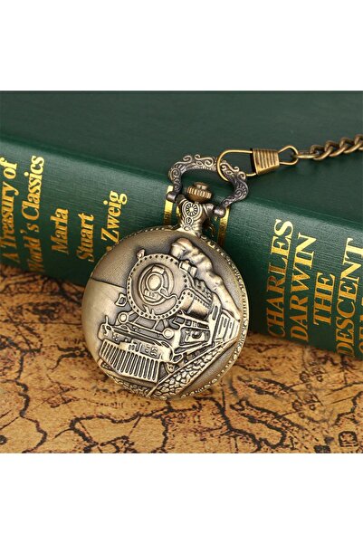 hediyesahibi ساعة جيب بسلسلة منقوشة على شكل قطار كوارتز بتصميم ريترو