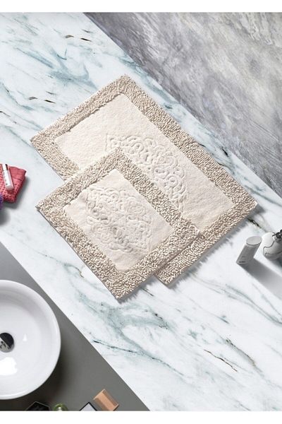 Madame Clean Home Βαμβακερό ειδικό σετ 2 τεμαχίων με οθωμανικό σχέδιο βαμβακερό σετ καθισμάτων τουαλέτας Cappicino