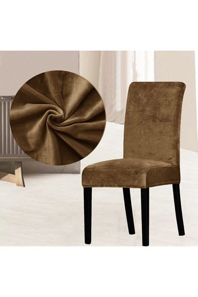 Madame Clean Home Set de 6 huse pentru scaune din catifea Lycra maro