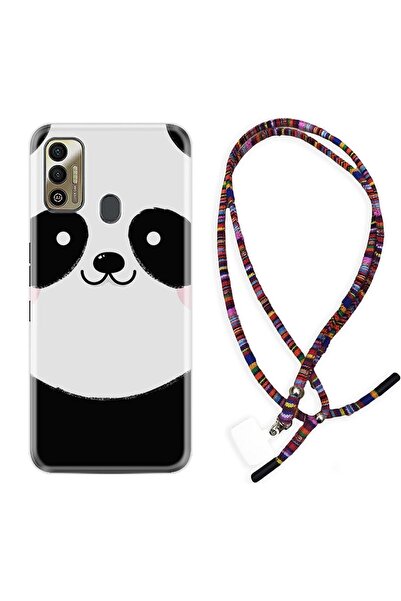 TECNO Spark 7t Kılıf Rasta Ipli Boyun Askılı Desenli Silikon Sevimli Panda 1794