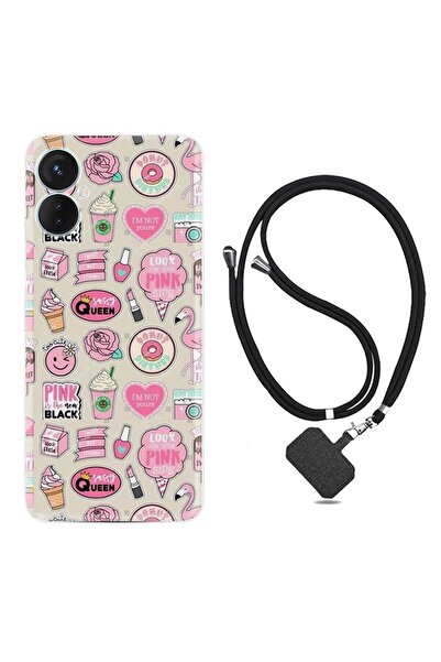 TECNO Spark 9 Pro Kılıf Ipli Boyun Askılı Desenli Silikon Donut Flamingo 1415