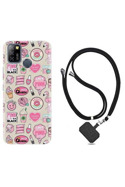 Kılıfland Infinix Smart 5 Kılıf Desenli Silikon Boyun Askılı Donut Flamingo 1415