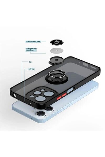 Rivor Y36 4G Uyumlu Kılıf 3d Kamera Korumalı Buzlu Kenarları Renkli Yüzüklü Sert Silikon Kapak