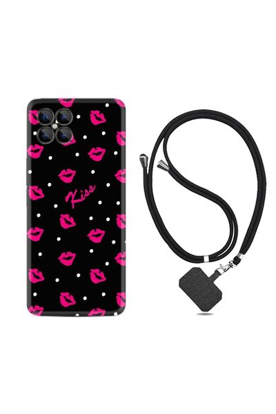 omix X600 Kılıf Ipli Boyun Askılı Desenli Silikon Kiss 1392