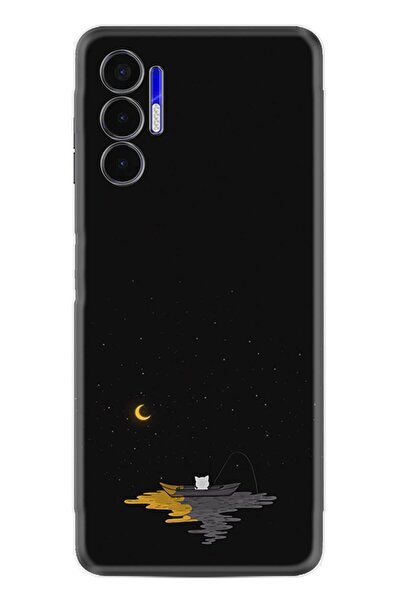 TECNO Pova 3 Kılıf Silikon Desen Özel Seri Ay Ve Kedi 1683