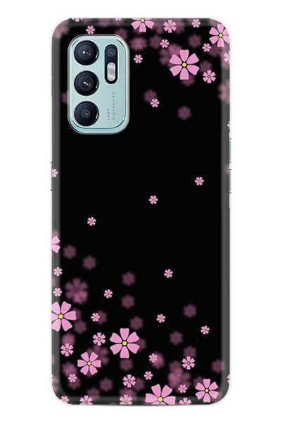 Kılıfland Oppo Reno 6 Kılıf Resimli Desenli Baskılı Silikon Kılıf Black Flowe...
