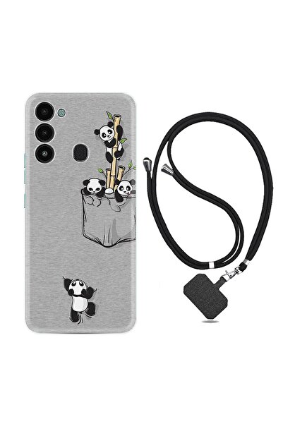 TECNO Spark 8c Kılıf Ipli Boyun Askılı Desenli Silikon Pandalar 1798