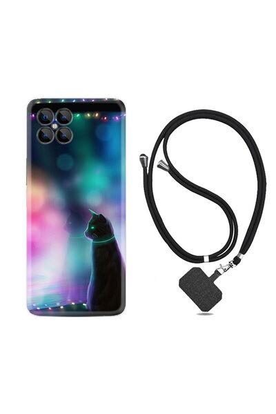 omix X600 Kılıf Ipli Boyun Askılı Desenli Silikon Window Cat 1787
