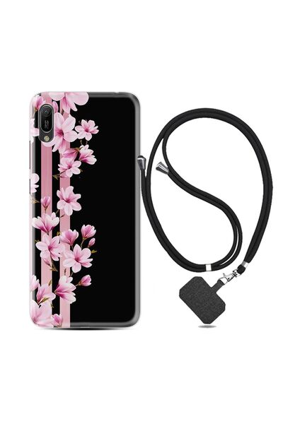 Kılıfland Huawei Y6 2019 Kılıf Desenli Silikon Boyun Askılı Pink Flowers 3 1393