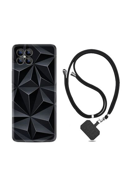 omix X600 Kılıf Ipli Boyun Askılı Desenli Silikon Prizmalar 1782