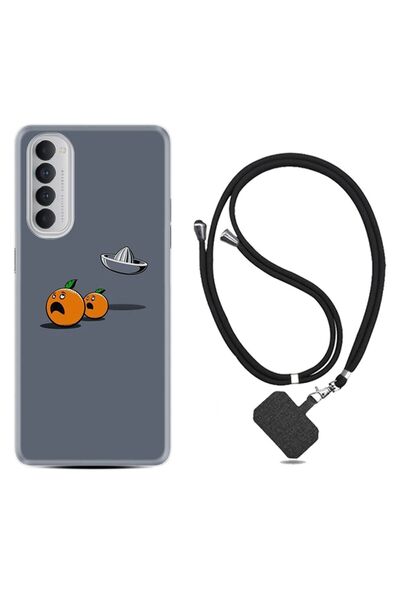 Kılıfland Oppo Reno 4 Pro Kılıf Desenli Silikon Boyun Askılı Orange Escape 1374