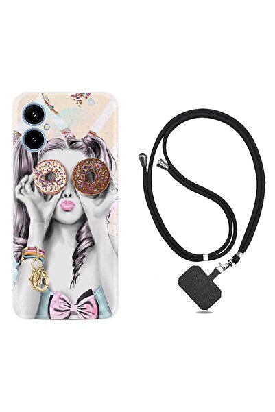 omix X5 Kılıf Desenli İpli Boyun Askılı Silikon Donut Girl 1408