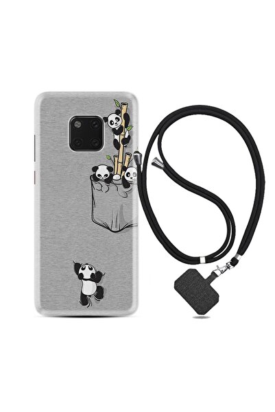 Kılıfland Huawei Mate 20 Pro Kılıf Silikon Desen Boyun Askılı Pandalar 1798