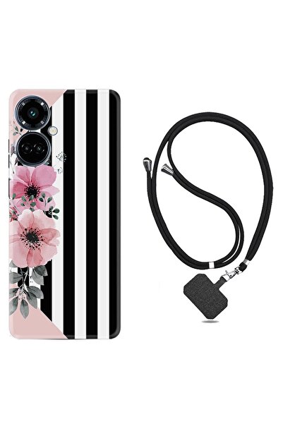 TECNO Camon 19 Pro Kılıf Ipli Boyun Askılı Desenli Silikon Flowers 4 1390