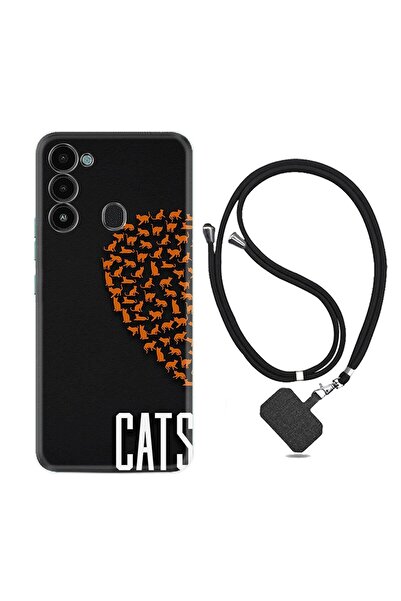 TECNO Spark 8c Kılıf Ipli Boyun Askılı Desenli Silikon Cats 1792