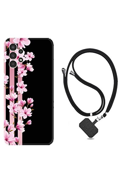 Kılıfland Samsung Galaxy A54 Kılıf Ipli Boyun Askılı Desenli Silikon Pink Flo...