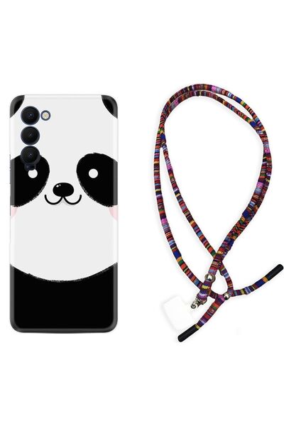TECNO Camon 18 Kılıf Rasta Ipli Boyun Askılı Desenli Silikon Sevimli Panda 1794