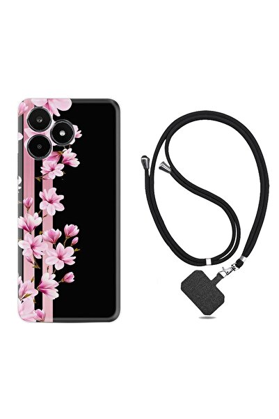 realme C53 Kılıf Desenli İpli Boyun Askılı Silikon Pink Flowers 3 1393