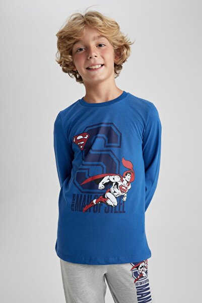 DeFacto Erkek Çocuk Superman Penye Uzun Kollu Pijama Takımı A9611a823wn