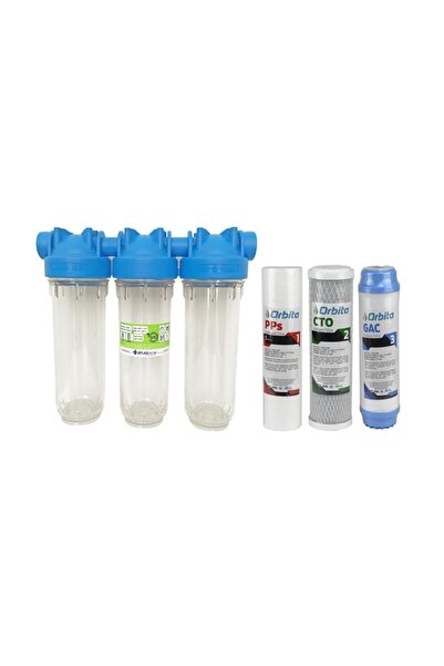 atlas filtre Atlas 10 Inç Dp Üçlü Trıo Housıng 3/4" Dolu Filtre Kabı - 5 Mikr...