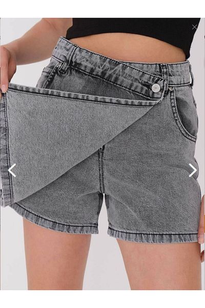 glitzwear Asymmetrical Jean Denim Shorts Skirt - Snow Wash and Front Closure Detail