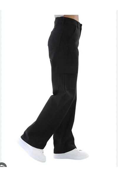 LAMİRA High Waist Molamoda Black Jeans - Cargo Pocket, Palazzo Style