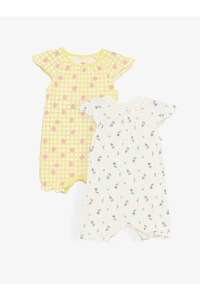 LC Waikiki LCW baby Crew Neck Short Sleeve Printed Cotton Baby Girl Jumpsuit 2-Piece