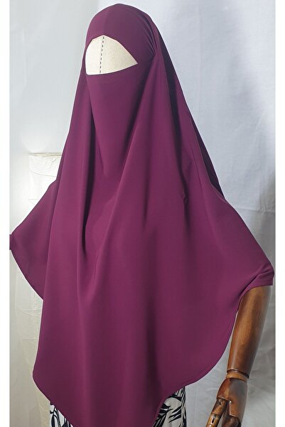 GenelTedarik Uzun Sufle Khimar Medine Ipeği Peçeli Şal-bordo